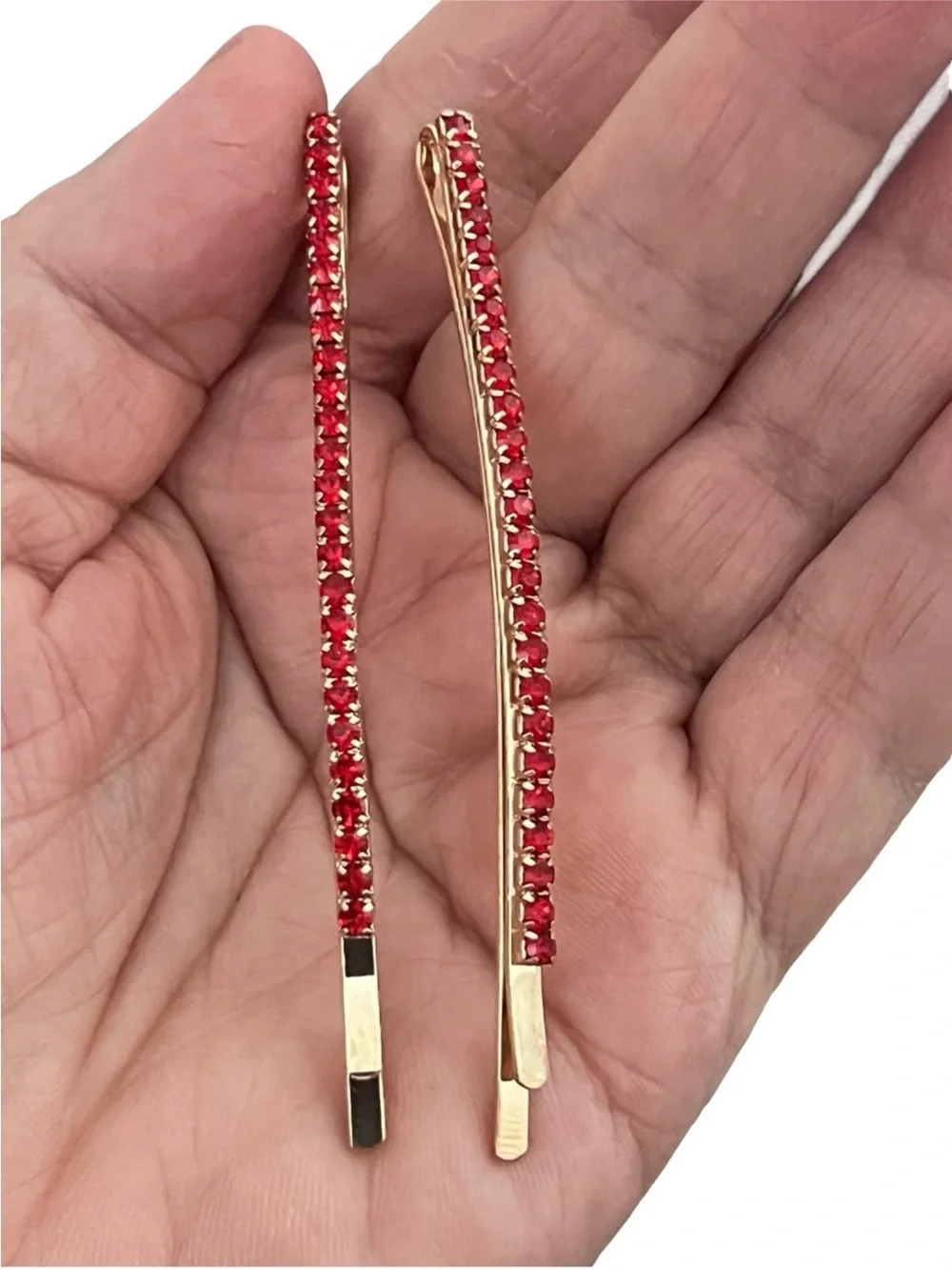Elegant Red Crystal Hair Pins - Gold Tone